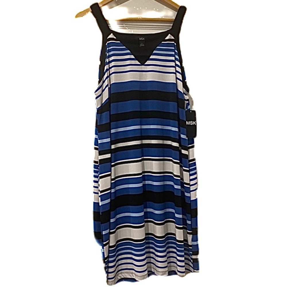 MSK Striped Blue, White and Black Shift Dress in Size Large - Picture 12 of 16